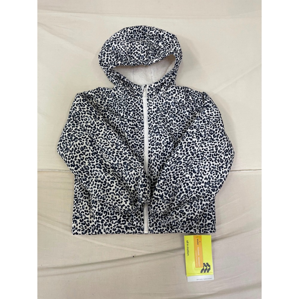 All In Motion Girls Softshell Fleece Jacket Leopard Print Hooded Water Resistant